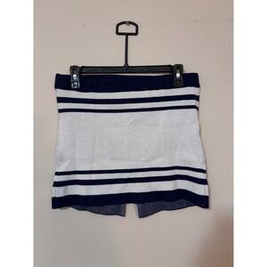Womens Navy White Striped Knit Tube mini Skirt Size Large stretch NWOT